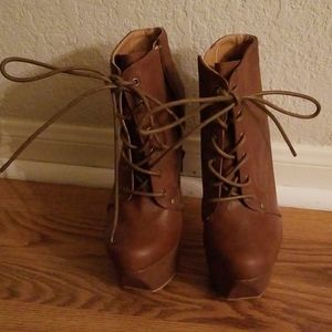 Brown Qupid Booties with Clear Heel